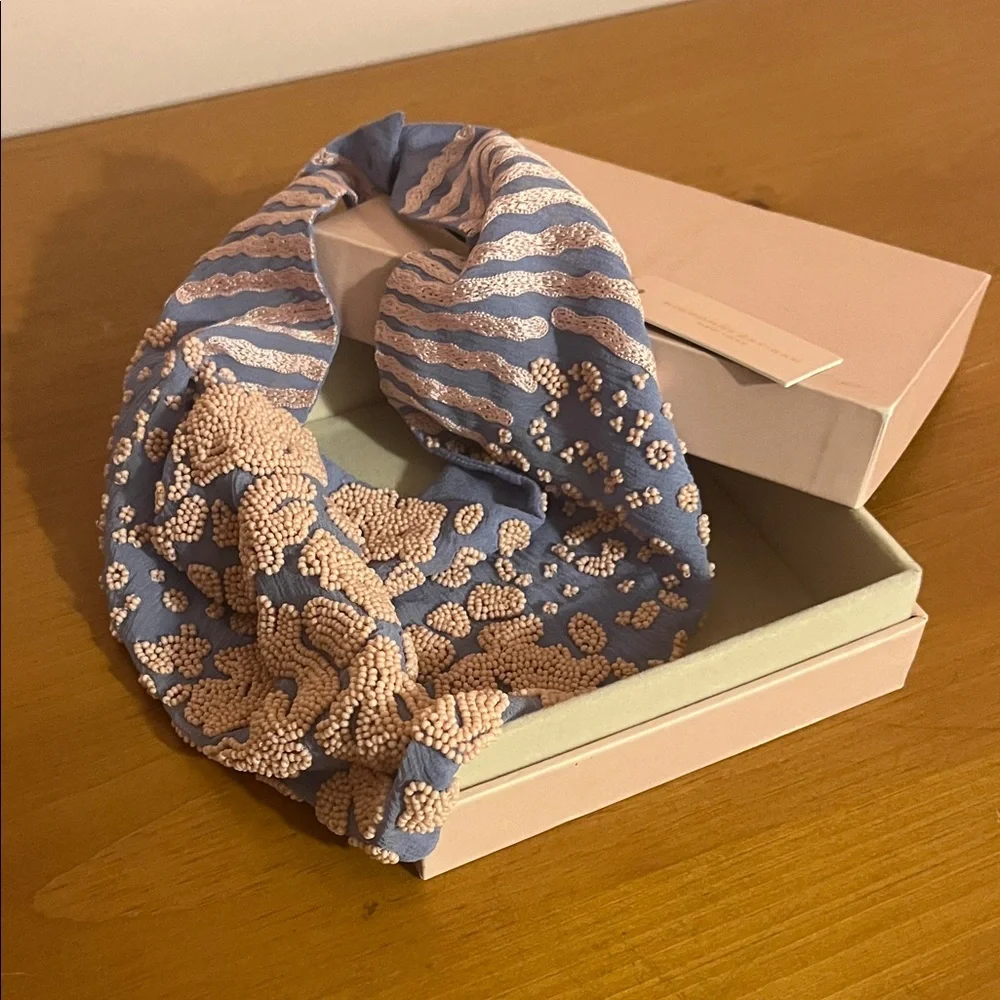 Mignonne Gavigan Kenya Le Charlotte Light Blue and Pink Embroidered Scarf - Picture 5 of 8